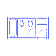 Layouts Bathrooms Full Split Bidet 1 Wall Line Art Illustration Svg, Free Vectors File
